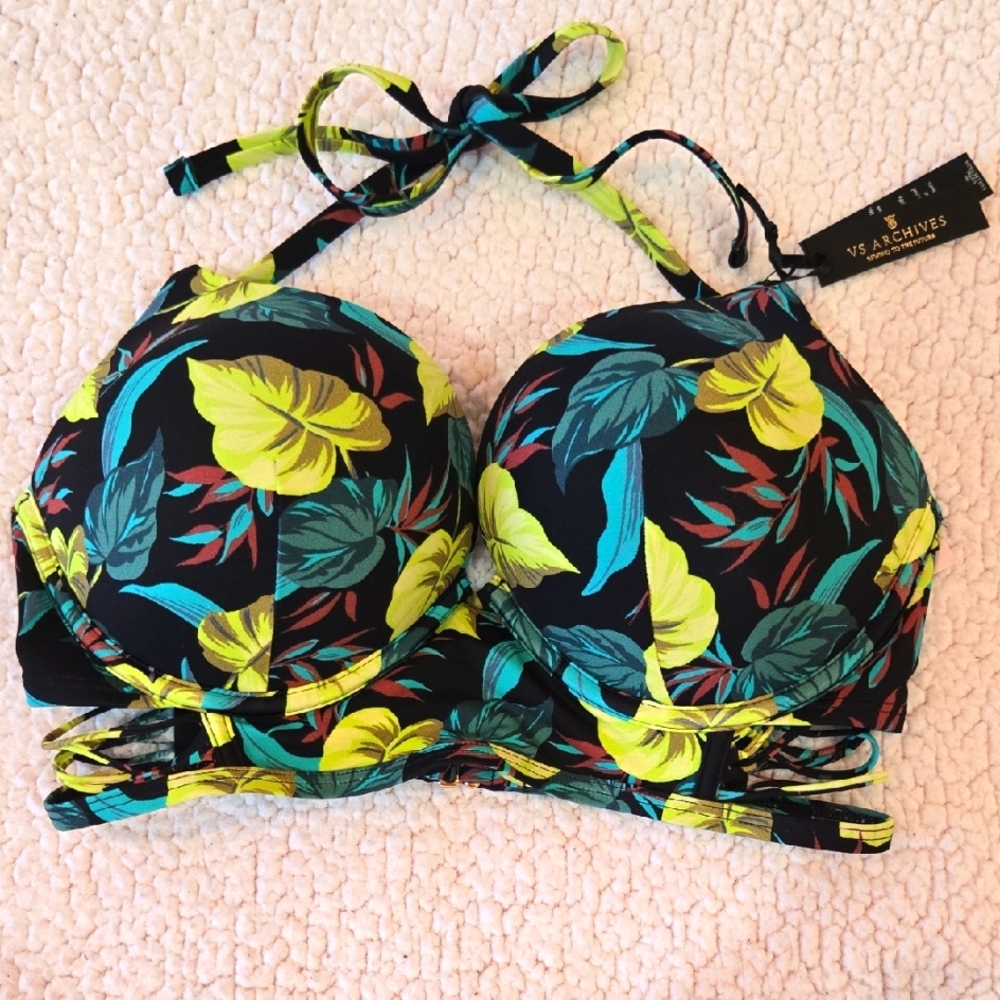 Victoria's Secret Green and Black Bikini Bold Tropical Design - Picture 1 of 4